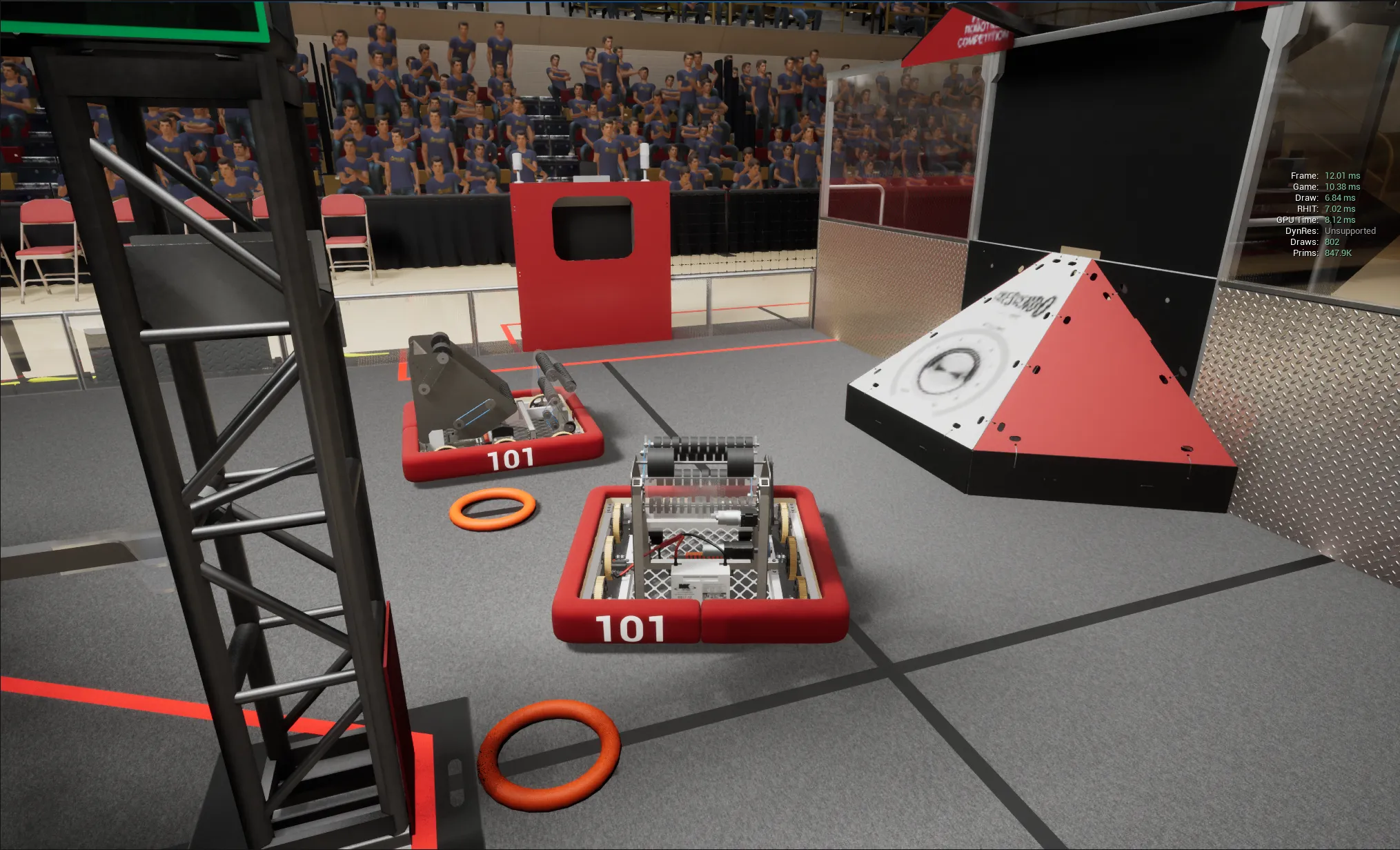 A robot on the field in the Unreal Engine 5 rebuild.